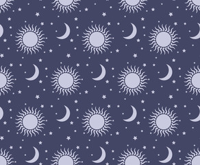 Sticker - Seamless background with the sun and the moon.
