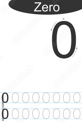 number zero handwriting tracing practice sheet writing training for