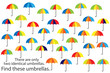 Find only two same umbrellas, fun education autumn puzzle game for children, preschool worksheet activity for kids, task for the development of logical thinking and mind, vector illustration
