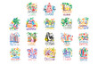 Exotic islands summer vacation colorful logo set