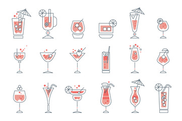 Poster - Set of alcoholic cocktails line art