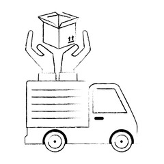 Canvas Print - delivery service truck with hands protection