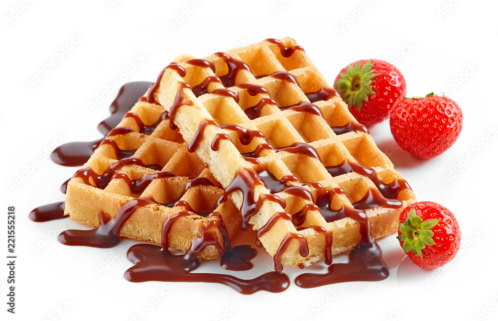 waffles with strawberries and chocolate sauce Stock Photo | Adobe Stock