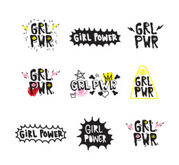 Wall Mural - Typography slogan with Girl Power text. GRL PWR short quote