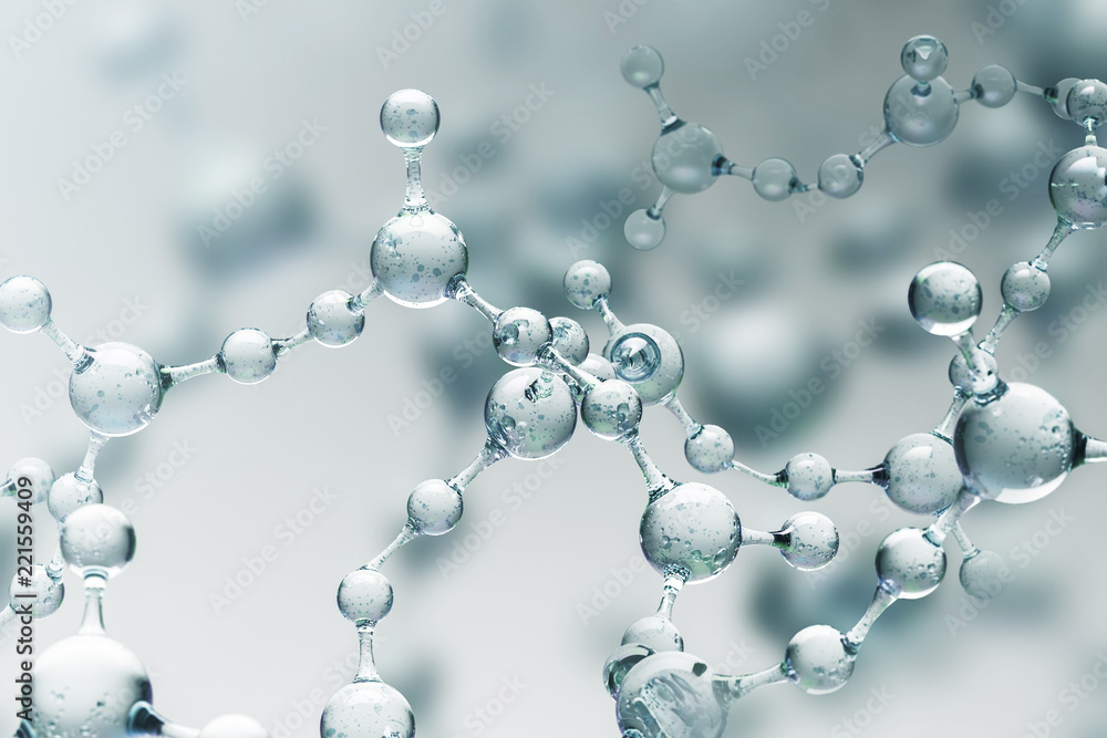 Gray transparent molecule model over grey - obrazy, fototapety, plakaty 