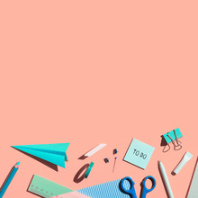 School Supplies On A Pink Background.