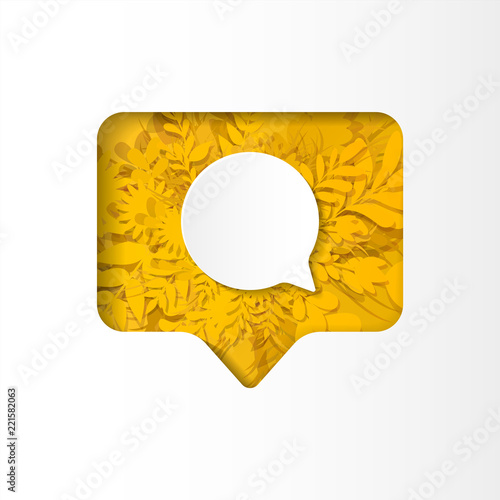 Social network yellow icon new comment with white plants, grass, leaves and flow Slika na platnu