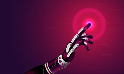 Wall Mural - future concept for artificial intelligence and virtual world. robotic hand is touching a virtual spa