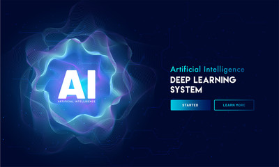 artificial intelligence (ai) landing page design, hi-tech blockchain network on neural network backg