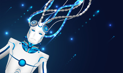 Wall Mural - machine learning or artificial intelligence (ai), 3d illustration of robot connected with wires to n