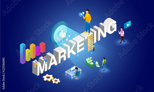 3d Text Marketing With Social Media And Financial Equipments On