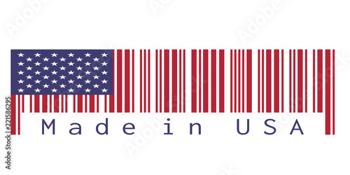 Barcode set the color of America flag, the red blue color and star on white background with text: Made in USA Tableau sur Toile