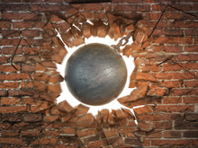 Wrecking Ball Destroying The Brick Wall