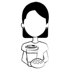 Poster - woman with coffee drink and bread