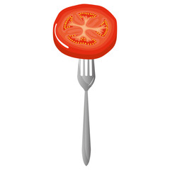 Poster - fresh tomato slice in fork