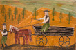 © VIS Fine Arts - Village scenery naive painting of villagers or peasants working.