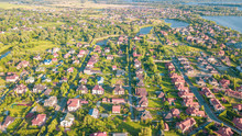 Aerial View Of Residential Houses Neighborhood In Suburban Area