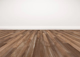 Fototapeta  - Wood floor and white wall, empty room for background