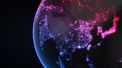 dark earth globe with glowing details of city and human population density areas. 3d illustration