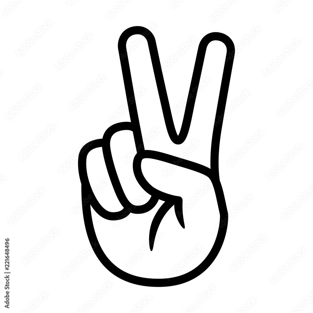 Hand gesture V sign for victory or peace line art vector icon for apps and websites - obrazy, fototapety, plakaty 