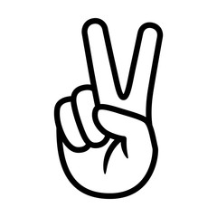 Hand gesture V sign for victory or peace line art vector icon for apps and websites