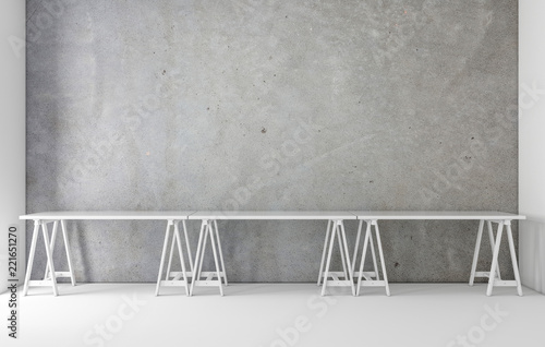 Three White Tables Mockup Against Empty Concrete Wall Designer