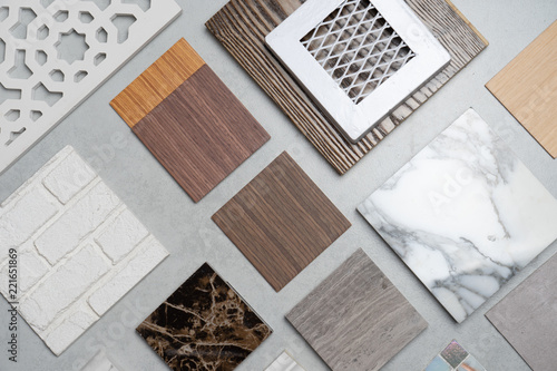 Samples Of Material Wood On Concrete Table Interior