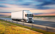 canvas print picture - Truck with container on road, cargo transportation concept.