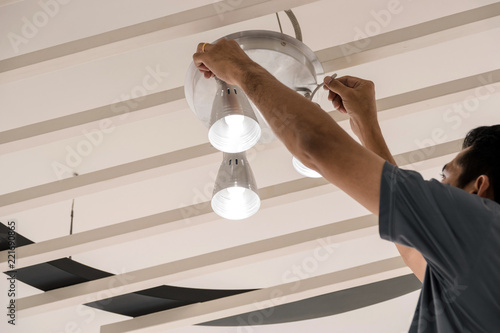 Electrical Engineers Are Installing Ceiling Lamps In The