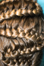 Hair Long Light Blond Braids Pigtails Braided In The Form Of A Snake Hairdresser's Hairdo To Design The Background