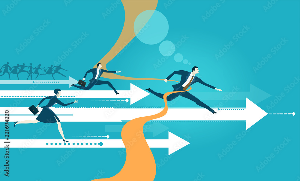 Business people running for the opportunity to get the better professional position, career, competing and challenging for success. Business concept illustration - obrazy, fototapety, plakaty 
