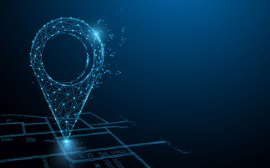 Fototapete - Maps and pin form lines, triangles and particle style design. Illustration vector