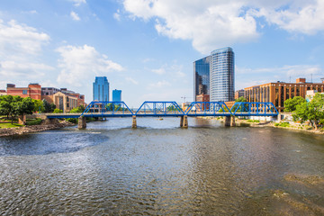 downtown grand rapids michigan view from the grand river