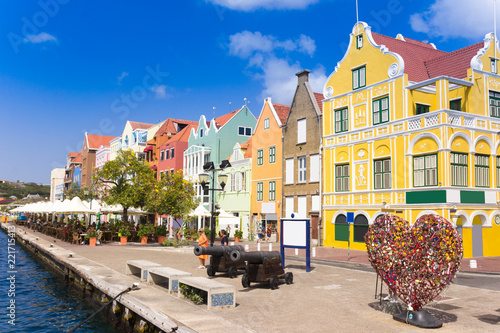 view at pantoon bridge and downtown in Willemstad, Curacao Canvas