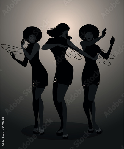 Dekoracja na wymiar  sylwetki-trzech-tancerzy-i-piosenkarki-soul-w-stylu-lat-szescdziesiatych