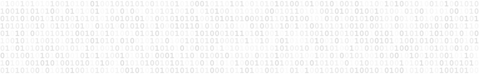 Abstract horizontal banner or background of zeros ad ones in white colors.