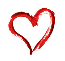Closup Of Red Heart Painted With A Brush