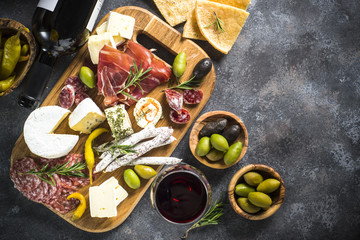 Sticker - Antipasto board with sliced meat, ham, salami, cheese, olives an