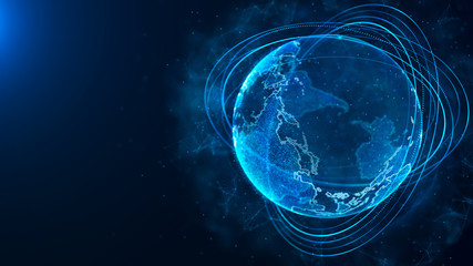 Fototapete - Global network connection. World map point. Representing the global. Network connection. 3D rendering.