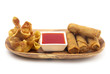 Spring Rolls and Fried Wantons on a Platter