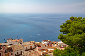 Castelmola Taormina Sicily sea coast top view