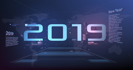 Aufkleber - Modern futuristic template for 2019. New year 2019 in style HUD.Vector illustration for your design. Technology background. Futuristic user interface. HUD.