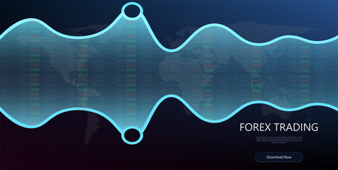 Wall Mural - Abstract financial chart with trend line graph and world map in stock market