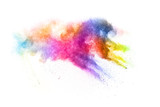 Fototapeta Motyle - abstract powder splatted background. Colorful powder explosion on white background. Colored cloud. Colorful dust explode. Paint Holi.