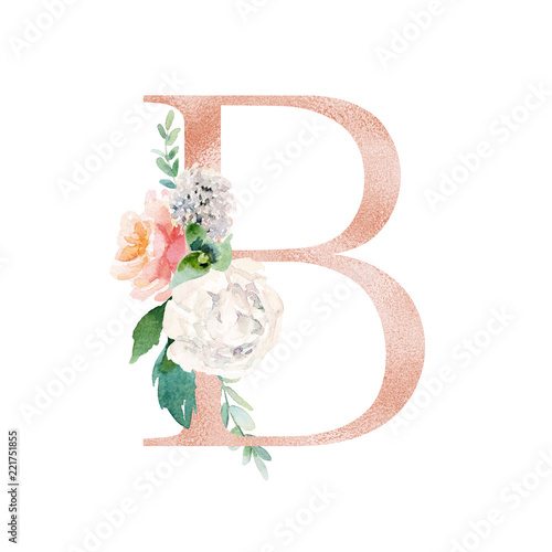 Floral Alphabet Blush Peach Color Letter B With Flowers