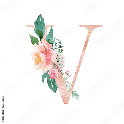 Flower Alphabet V Letter V Made Of Flowers Isolated On White Background