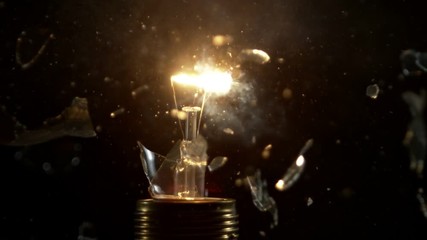 Super slow motion shot of bulb explosion, shooted with high speed cinema camera at 2000 fps.
