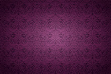 Violet, Marsala, Purple Vintage Background , Royal With Classic Baroque Pattern, Rococo With Darkened Edges Background(card, Invitation, Banner). Horizontal Format