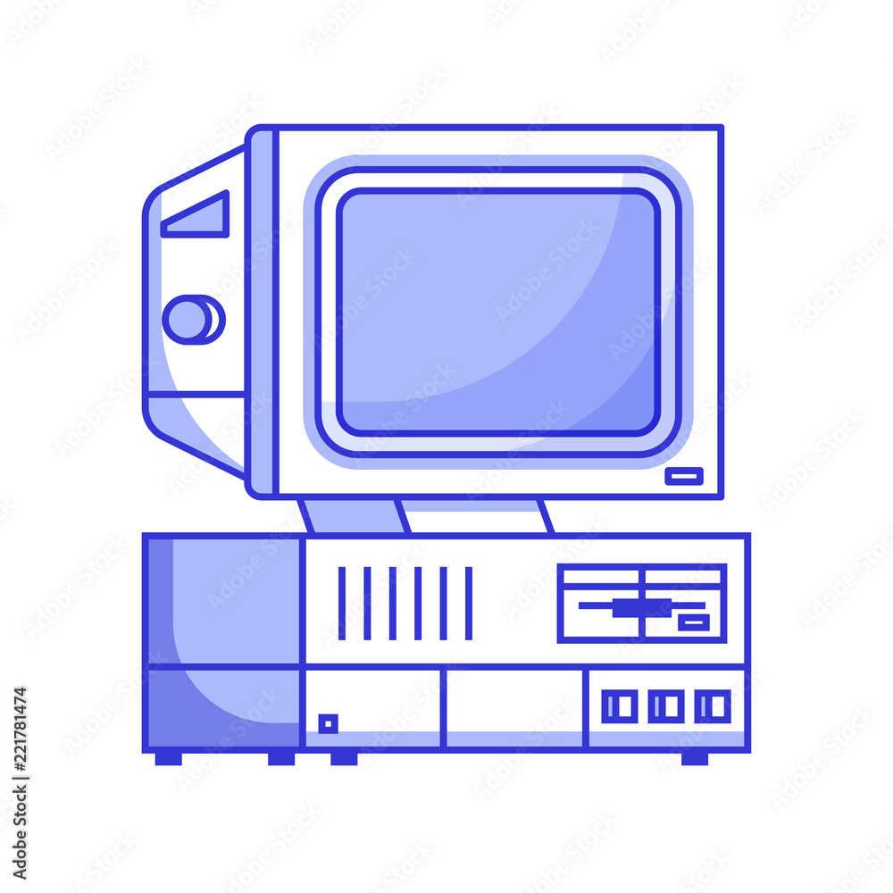 Retro computer from 90s. Classic vintage PC icon isolated on white ...