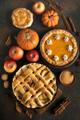 Canvas Print - Thanksgiving pumpkin and apple various pies